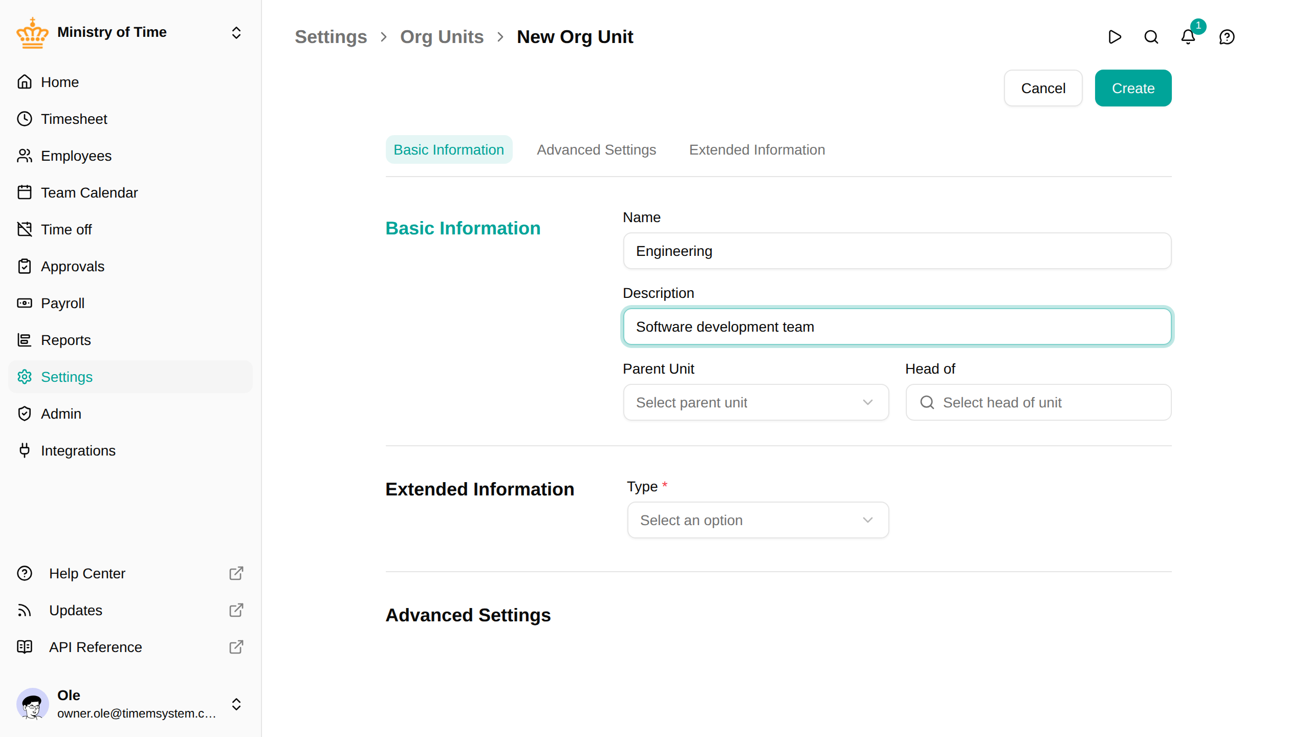 Creating an org unit