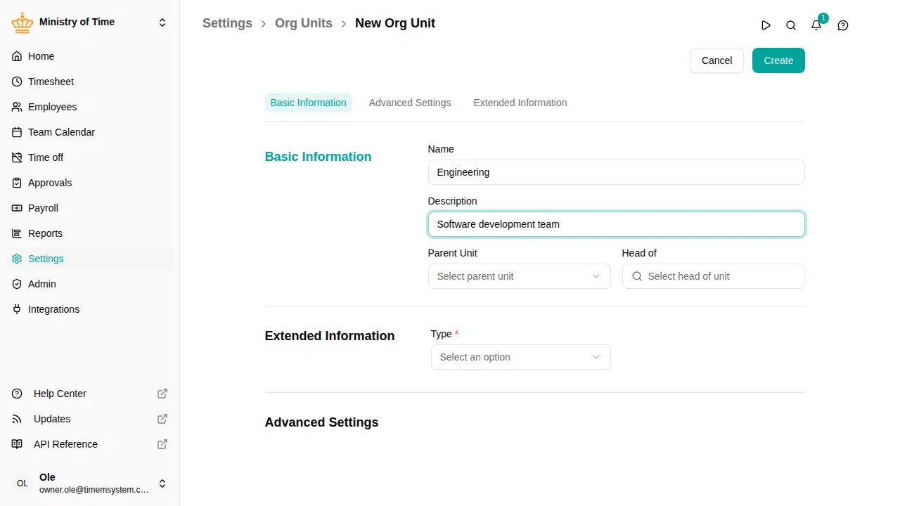 Creating an org unit