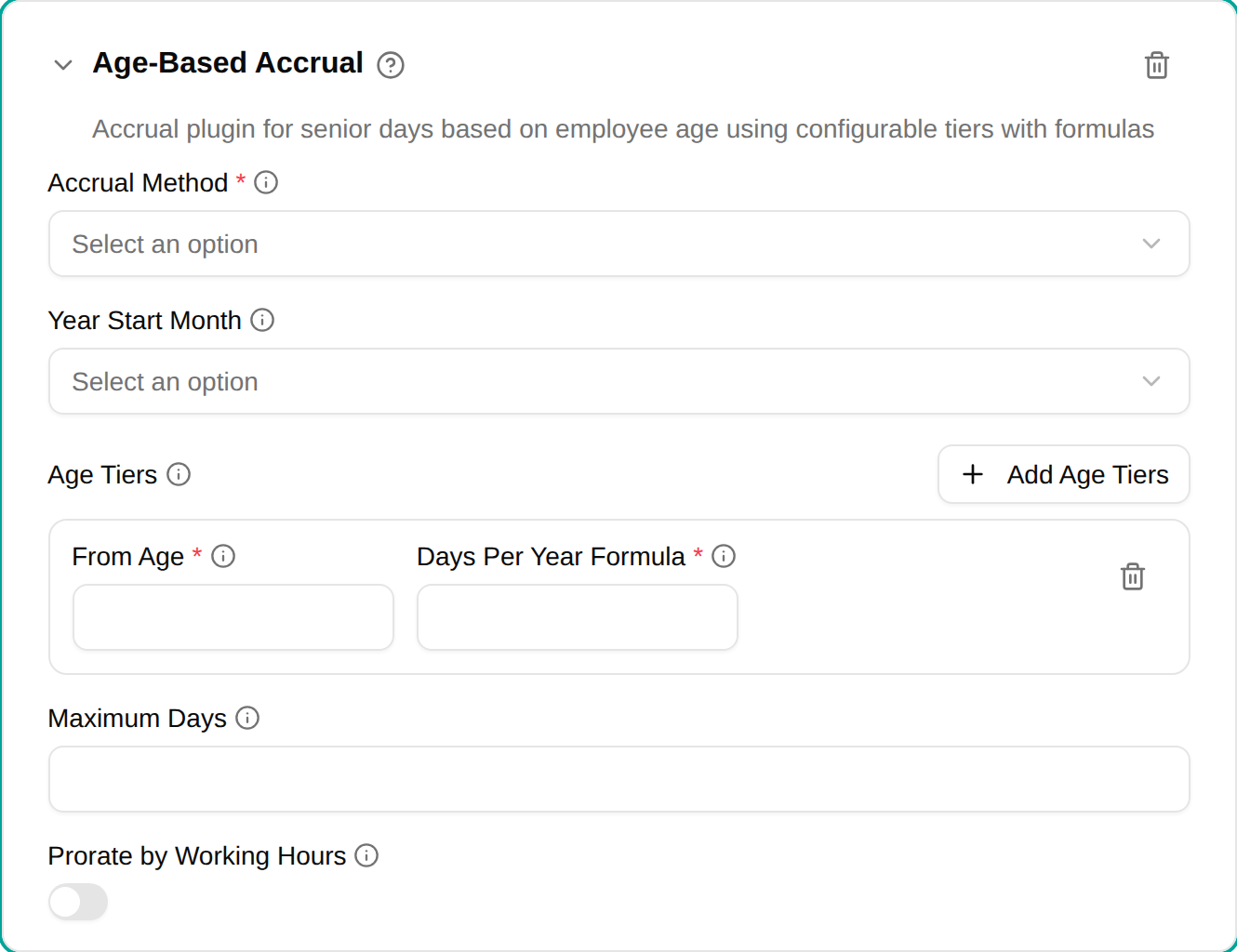 Age-based accrual plugin configuration