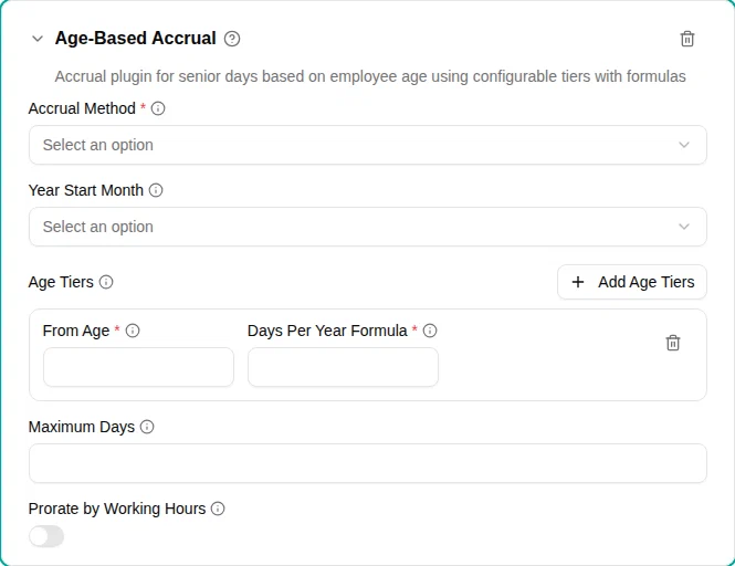 Age-based accrual plugin configuration