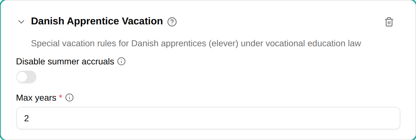 Danish apprentice vacation plugin configuration