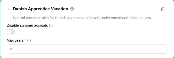 Danish apprentice vacation plugin configuration