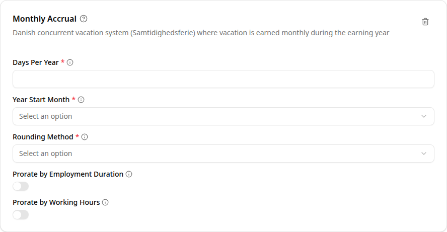 Monthly Accrual plugin configuration