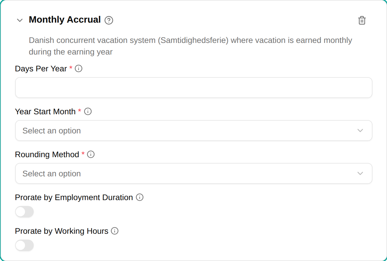 Monthly accrual plugin configuration