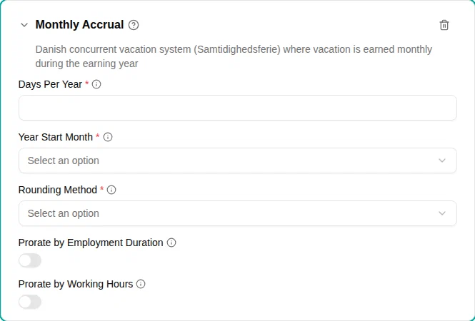 Monthly accrual plugin configuration