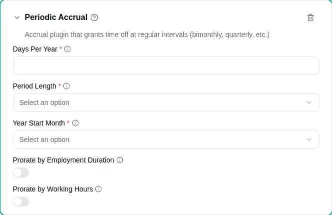 Periodic accrual plugin configuration