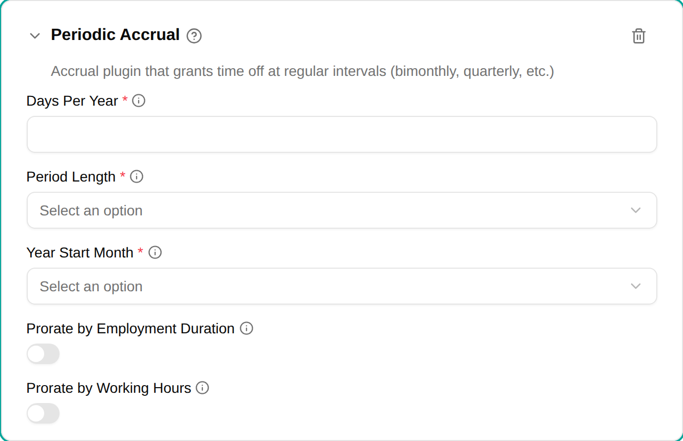 Periodic accrual plugin configuration