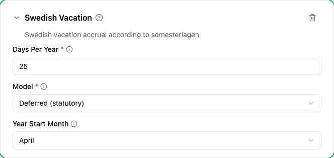 Swedish Vacation plugin configuration