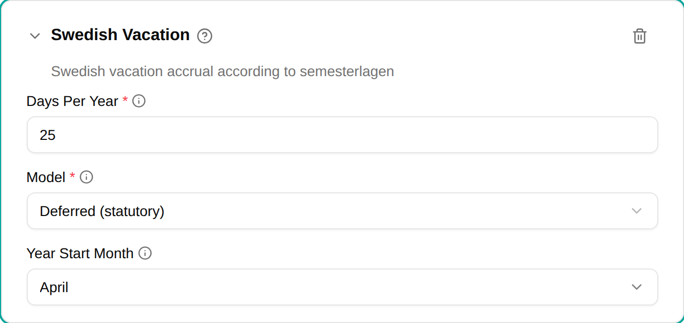 Swedish vacation plugin configuration