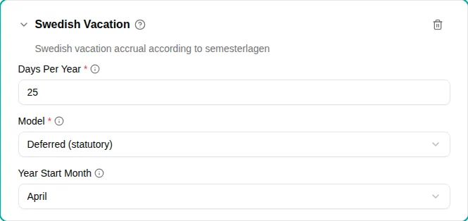 Swedish vacation plugin configuration