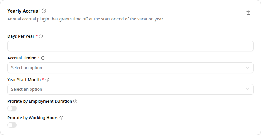 Yearly Accrual plugin configuration