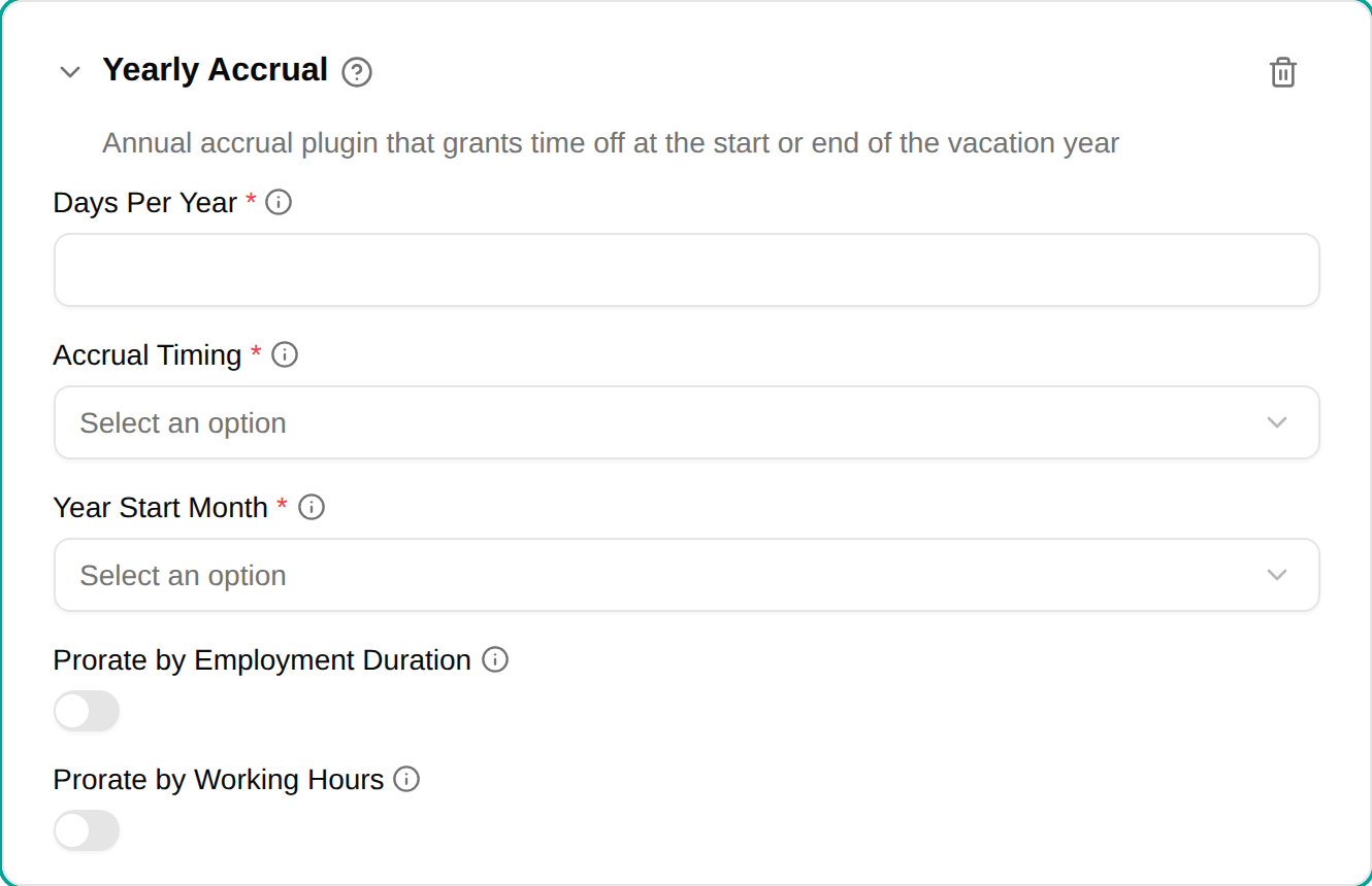 Yearly accrual plugin configuration