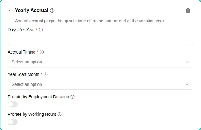 Yearly accrual plugin configuration