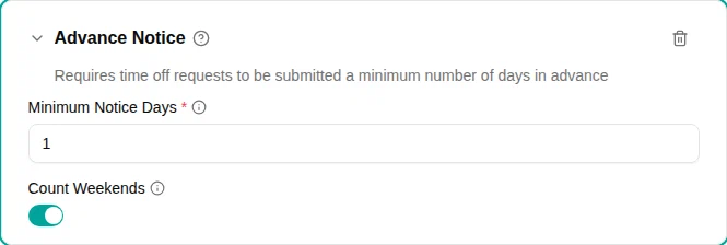Advance notice configuration