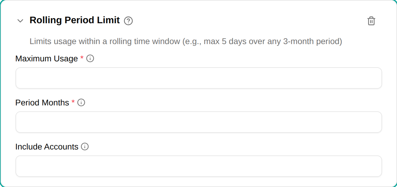 Rolling period limit configuration