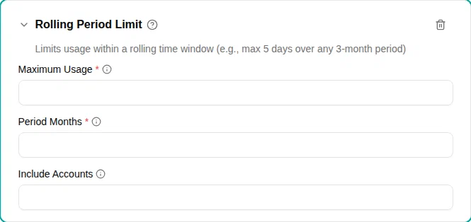 Rolling period limit configuration