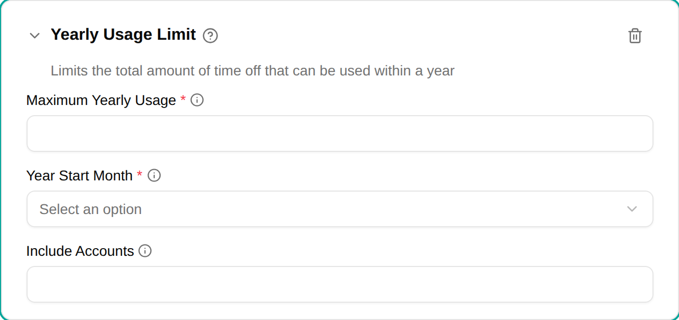 Yearly usage limit configuration