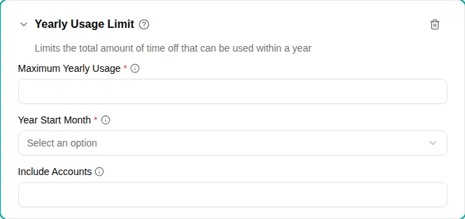 Yearly usage limit configuration