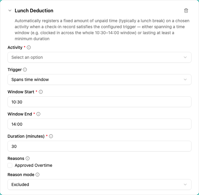 Lunch Deduction plugin configuration
