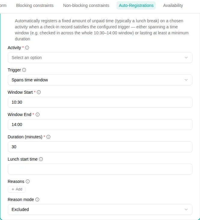 Lunch Deduction plugin configuration