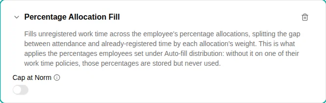 Percentage Allocation Fill plugin configuration