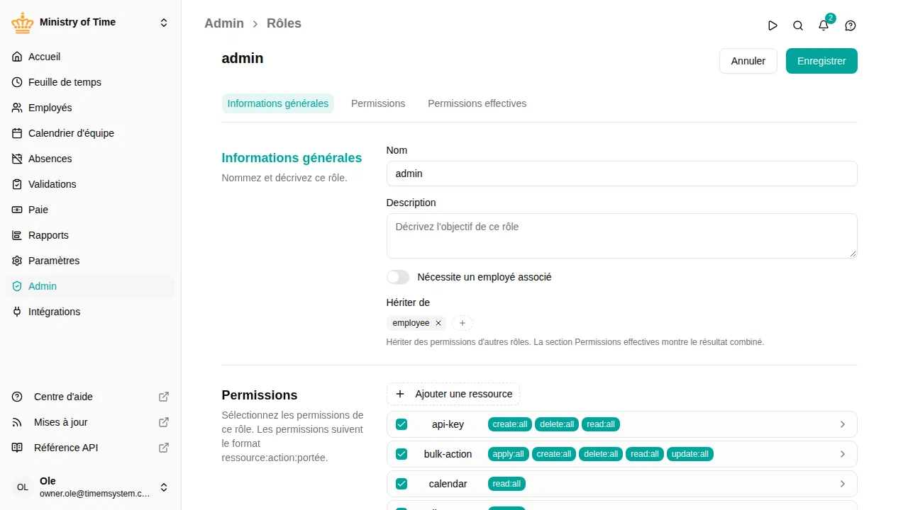 Personnalisation d'un rôle standard