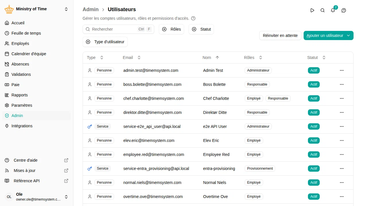 Liste des utilisateurs