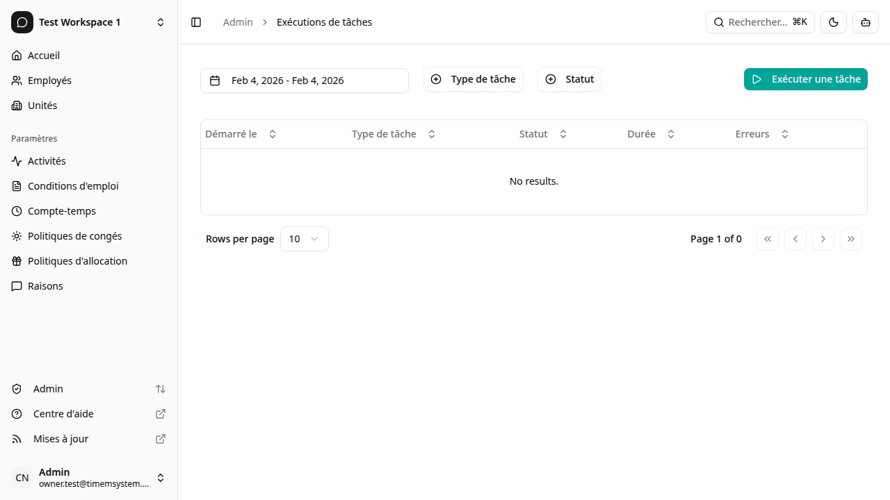 Liste des exécutions de tâches