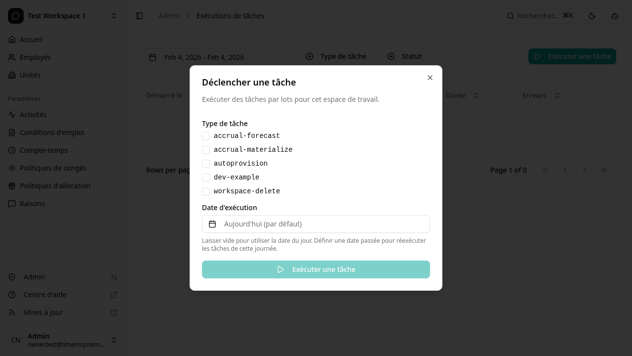 Dialogue de déclenchement de tâche