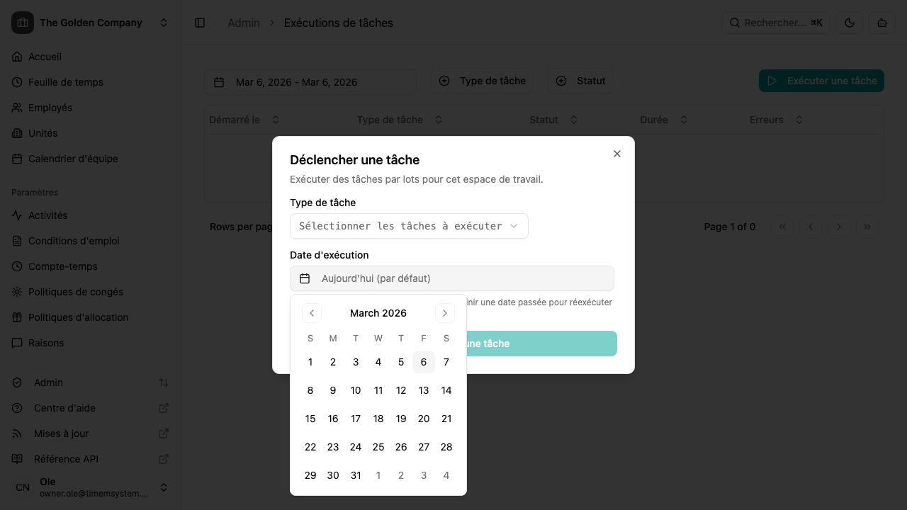 Dialogue de déclenchement avec date personnalisée