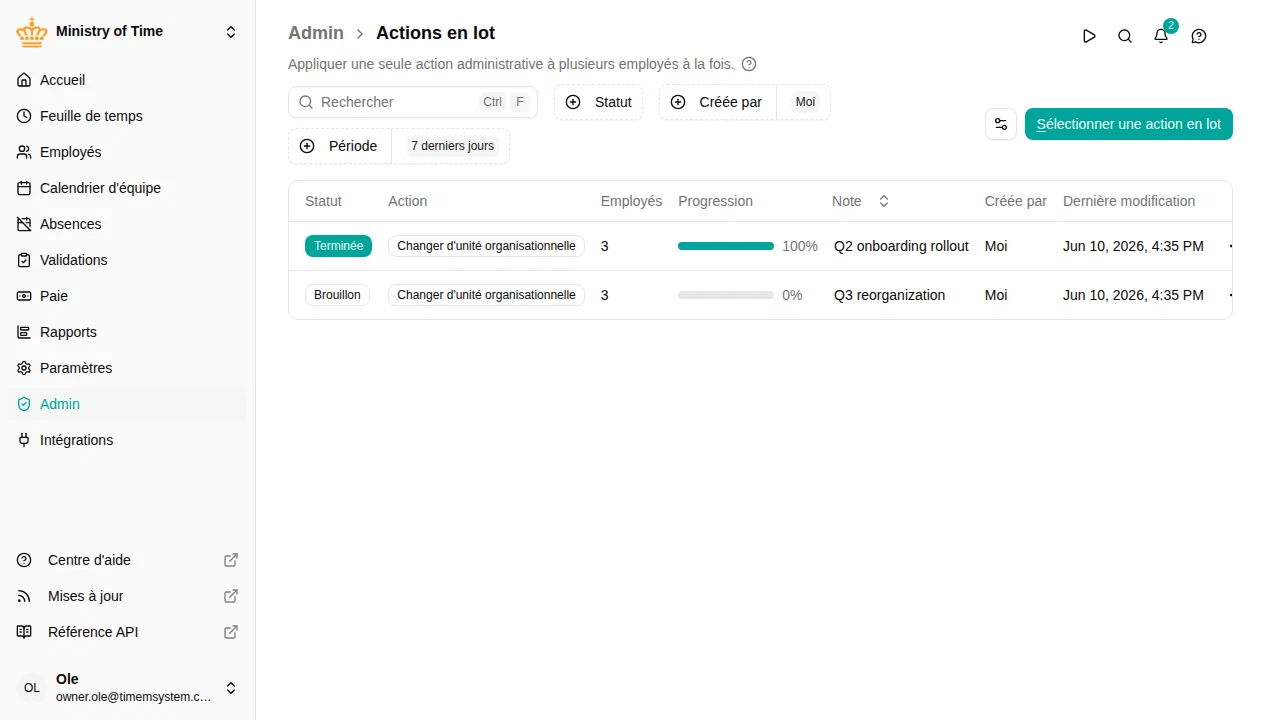 Liste des modifications en lot