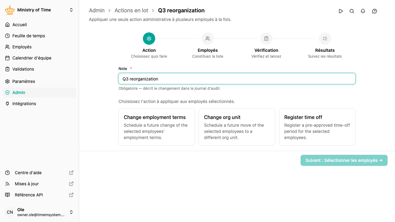 Assistant d'action en lot, étape Action