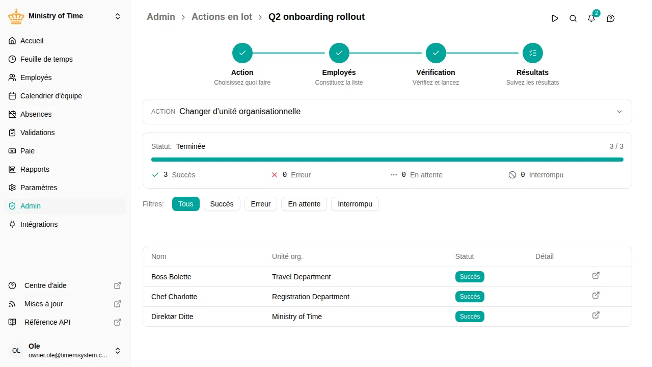 Assistant de modification en lot, étape Résultats