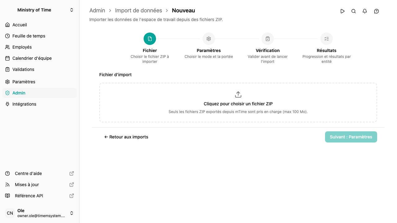 Assistant d'import, étape Fichier
