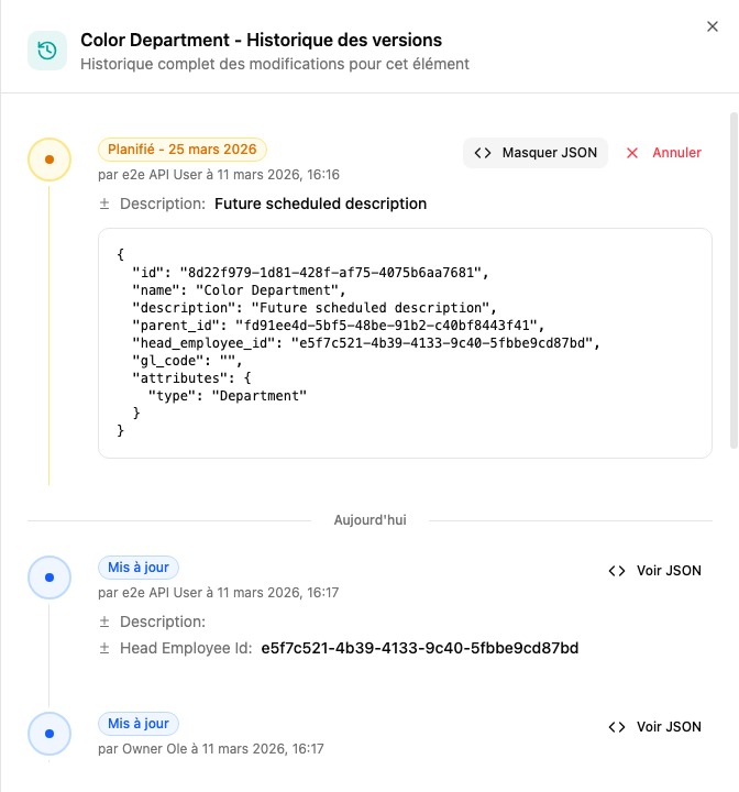 Détails de la modification montrant les champs qui changeront