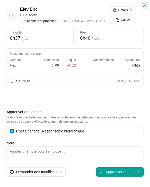 Détail d'une feuille de temps avec bloc flex