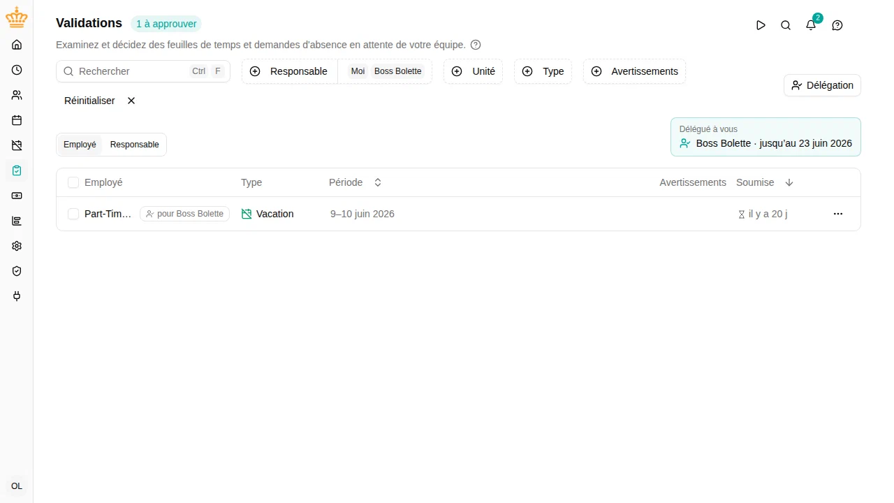 La boîte d’approbations pendant une suppléance