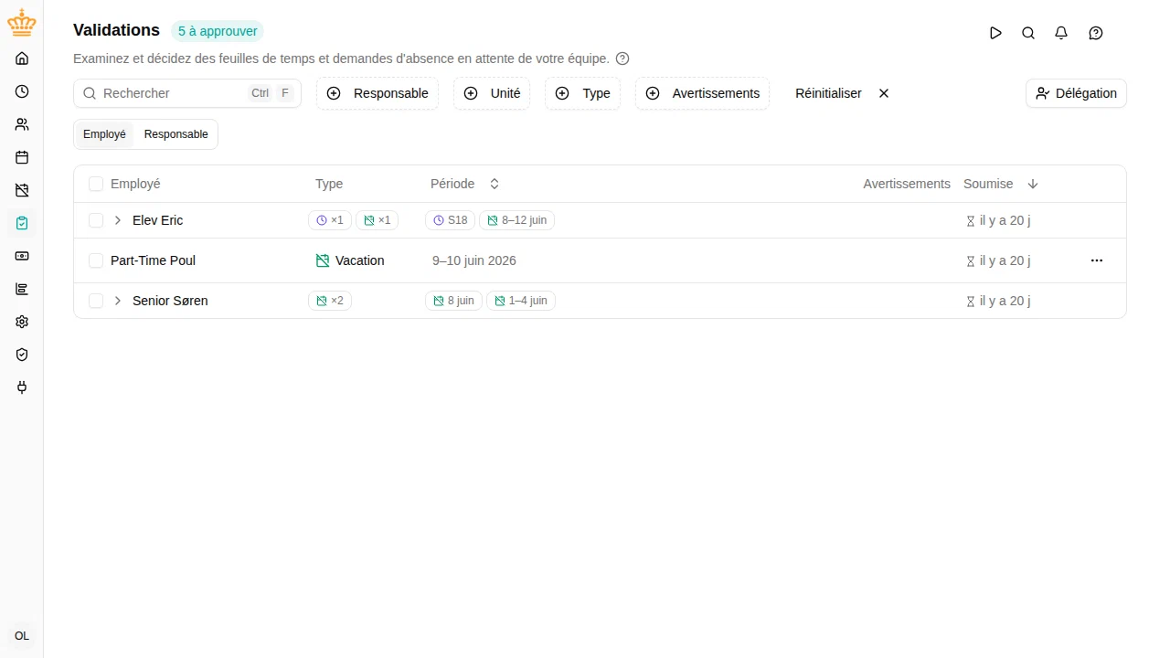 Boîte de validation groupée par employé