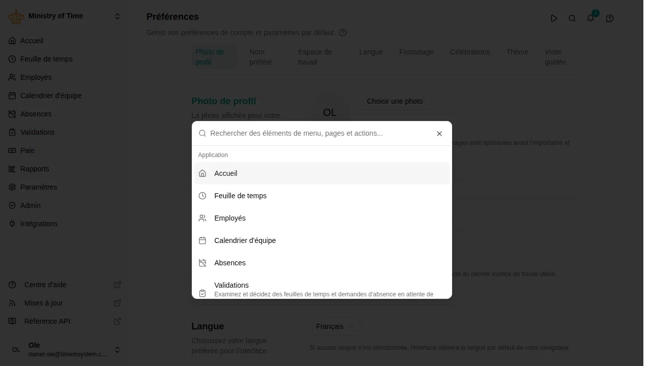 Menu de commandes