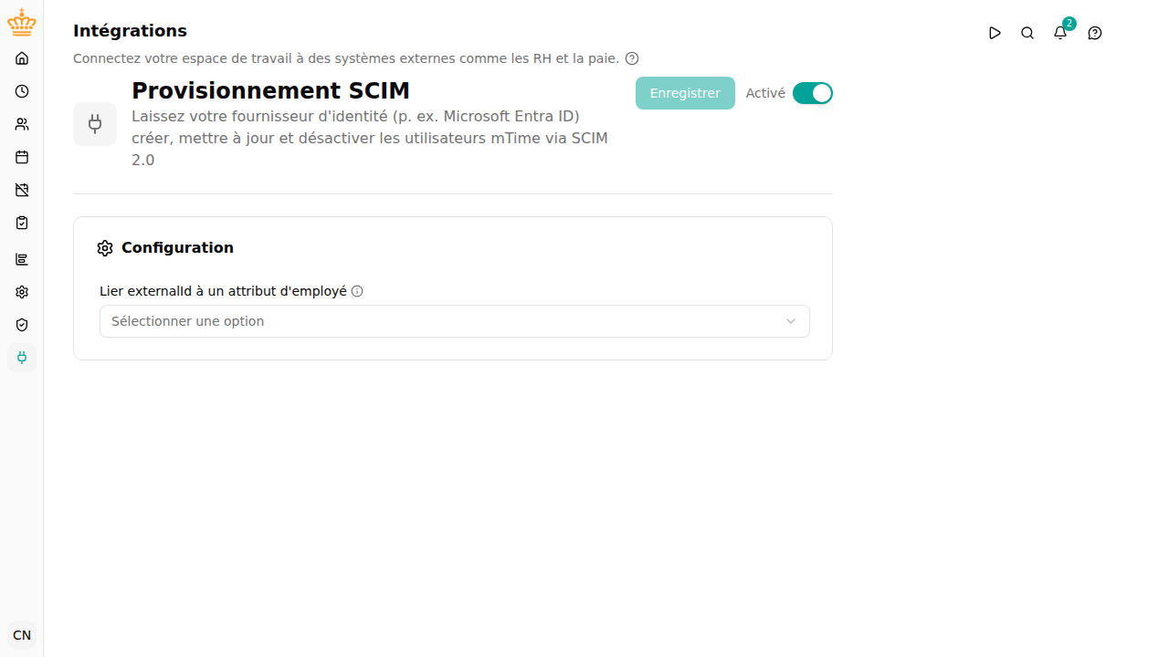 L'intégration de provisionnement SCIM activée