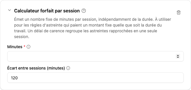 Configuration du calculateur Forfait par session