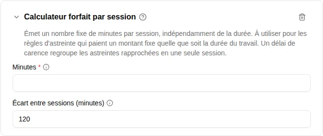 Configuration du calculateur Forfait par session