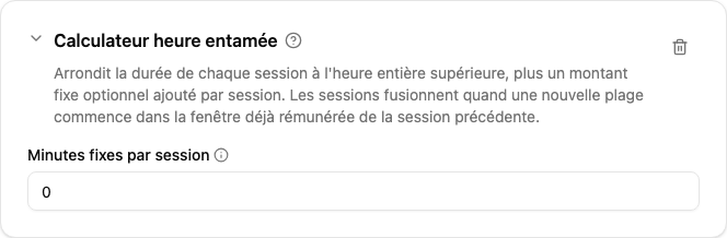 Configuration du calculateur Heure entamée