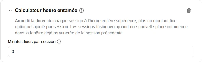 Configuration du calculateur Heure entamée