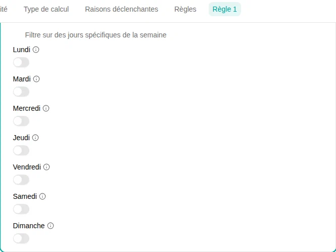 Configuration du filtre Jour de la semaine
