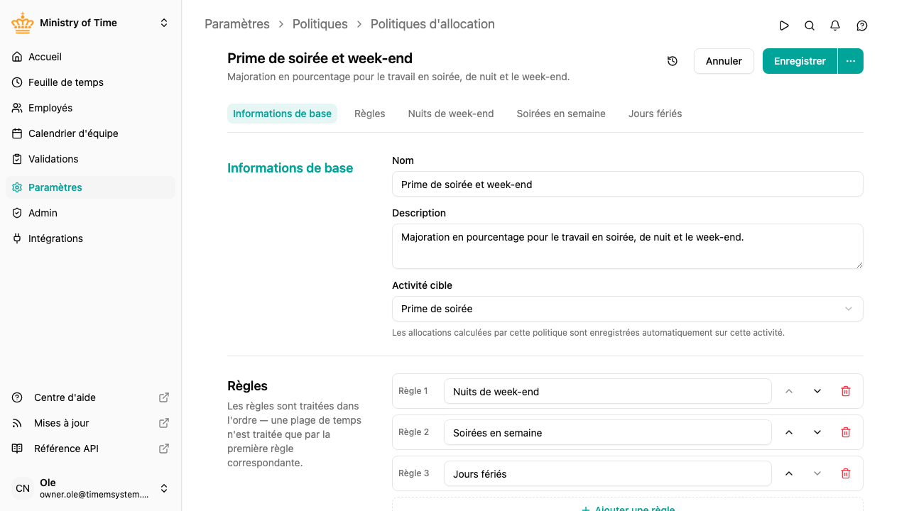 Éditeur de politique de prime avec trois règles