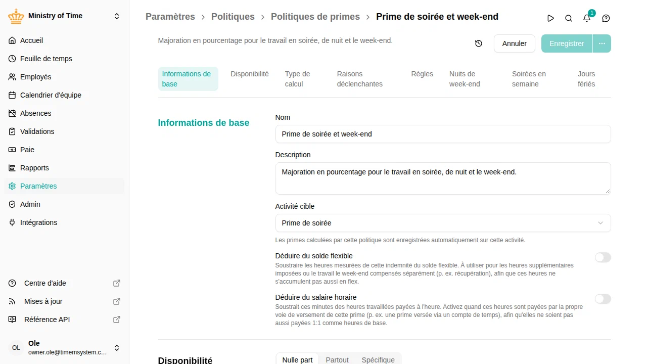 Éditeur de politique de prime avec trois règles