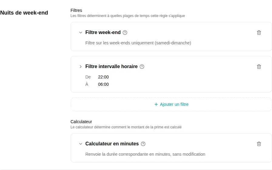 Éditeur de règle avec deux filtres et un calculateur