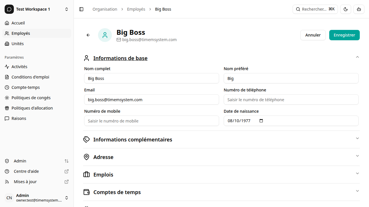 Attributs personnalisés dans le formulaire employé