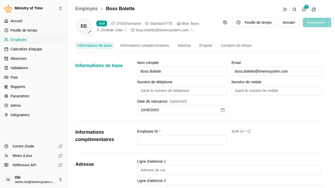 Attributs personnalisés dans le formulaire employé